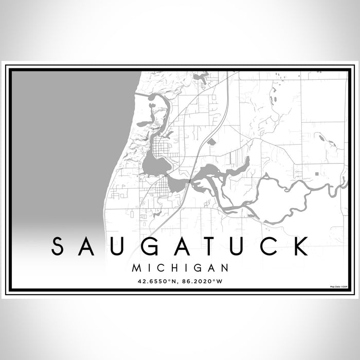 Saugatuck Michigan Map Print Landscape Orientation in Classic Style With Shaded Background