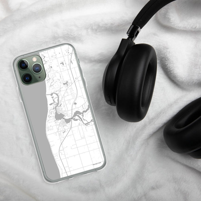 Custom Saugatuck Michigan Map Phone Case in Classic on Table with Black Headphones