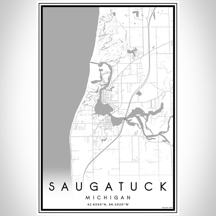 Saugatuck Michigan Map Print Portrait Orientation in Classic Style With Shaded Background