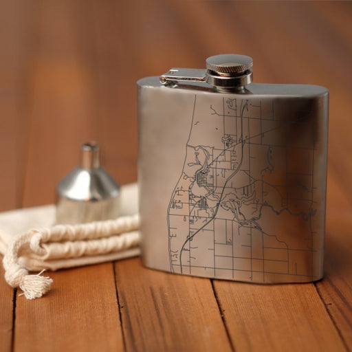 Saugatuck Michigan Custom Engraved City Map Inscription Coordinates on 6oz Stainless Steel Flask