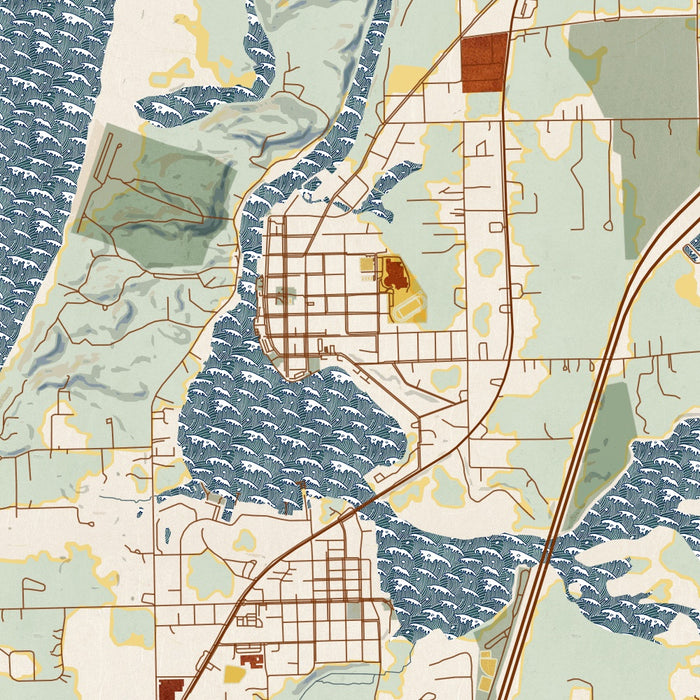 Saugatuck Michigan Map Print in Woodblock Style Zoomed In Close Up Showing Details