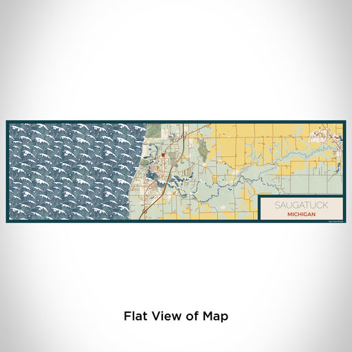 Flat View of Map Custom Saugatuck Michigan Map Enamel Mug in Woodblock