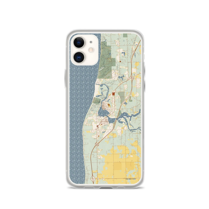 Custom iPhone 11 Saugatuck Michigan Map Phone Case in Woodblock