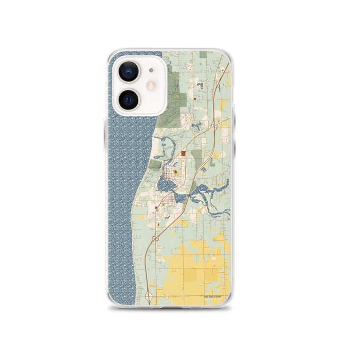 Custom iPhone 12 Saugatuck Michigan Map Phone Case in Woodblock