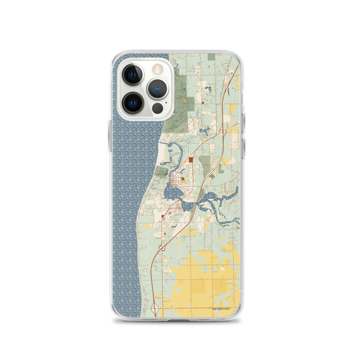 Custom iPhone 12 Pro Saugatuck Michigan Map Phone Case in Woodblock