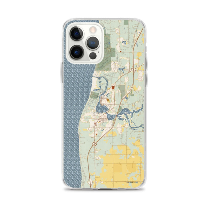 Custom iPhone 12 Pro Max Saugatuck Michigan Map Phone Case in Woodblock