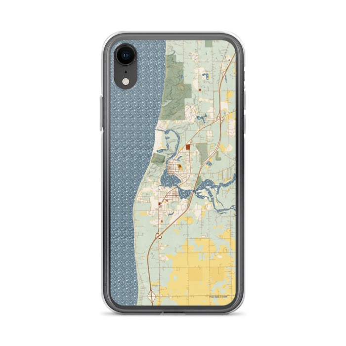 Custom iPhone XR Saugatuck Michigan Map Phone Case in Woodblock
