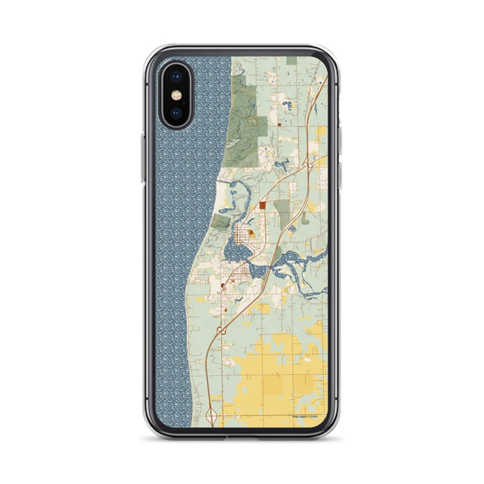 Custom iPhone X/XS Saugatuck Michigan Map Phone Case in Woodblock