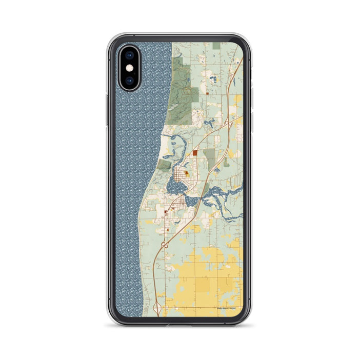 Custom iPhone XS Max Saugatuck Michigan Map Phone Case in Woodblock