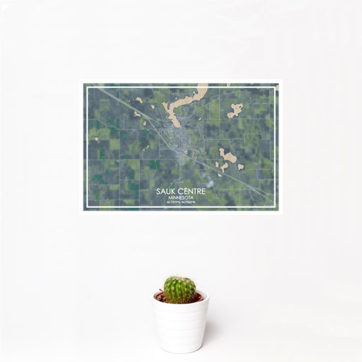 12x18 Sauk Centre Minnesota Map Print Landscape Orientation in Afternoon Style With Small Cactus Plant in White Planter