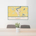 24x36 Sauk Centre Minnesota Map Print Lanscape Orientation in Woodblock Style Behind 2 Chairs Table and Potted Plant