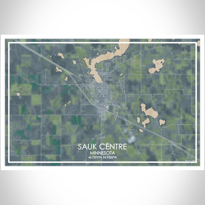Sauk Centre Minnesota Map Print Landscape Orientation in Afternoon Style With Shaded Background