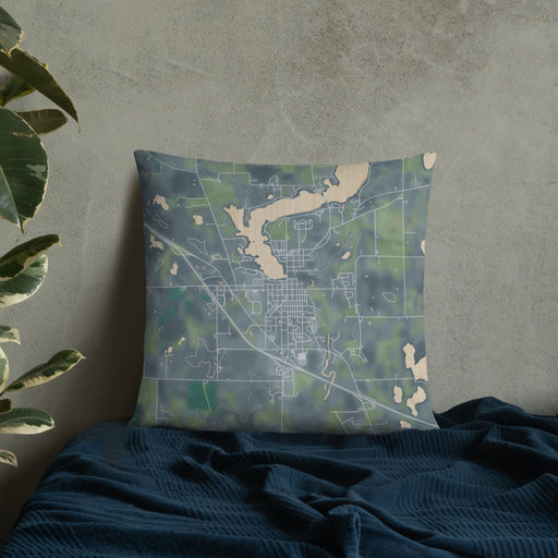 Custom Sauk Centre Minnesota Map Throw Pillow in Afternoon on Bedding Against Wall