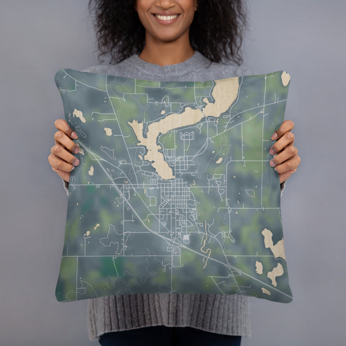Person holding 18x18 Custom Sauk Centre Minnesota Map Throw Pillow in Afternoon