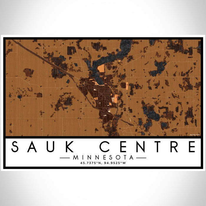Sauk Centre Minnesota Map Print Landscape Orientation in Ember Style With Shaded Background