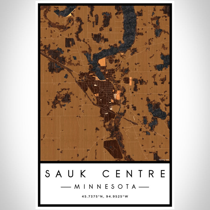 Sauk Centre Minnesota Map Print Portrait Orientation in Ember Style With Shaded Background