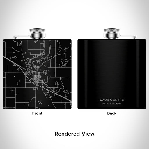 Rendered View of Sauk Centre Minnesota Map Engraving on 6oz Stainless Steel Flask in Black