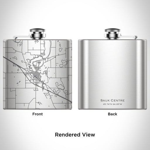 Rendered View of Sauk Centre Minnesota Map Engraving on 6oz Stainless Steel Flask