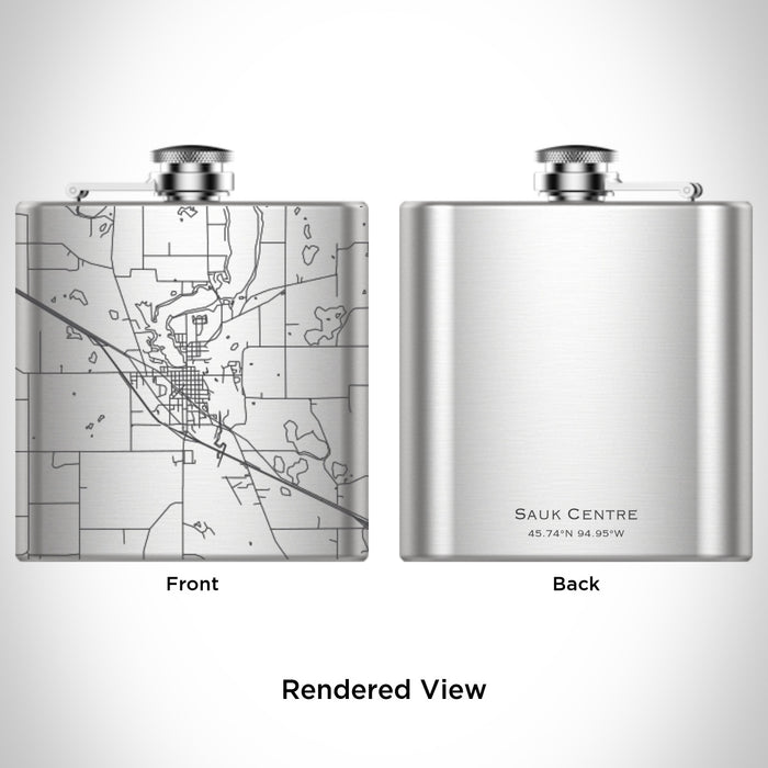 Rendered View of Sauk Centre Minnesota Map Engraving on 6oz Stainless Steel Flask