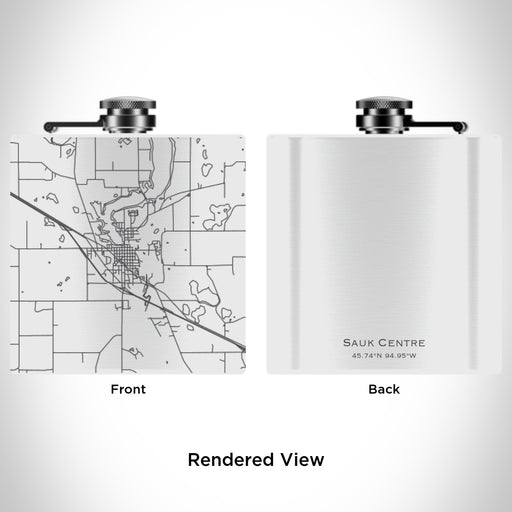 Rendered View of Sauk Centre Minnesota Map Engraving on 6oz Stainless Steel Flask in White
