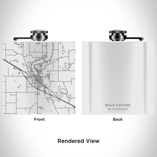 Rendered View of Sauk Centre Minnesota Map Engraving on 6oz Stainless Steel Flask in White