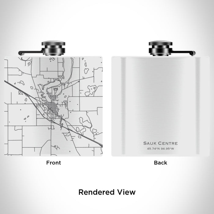 Rendered View of Sauk Centre Minnesota Map Engraving on 6oz Stainless Steel Flask in White