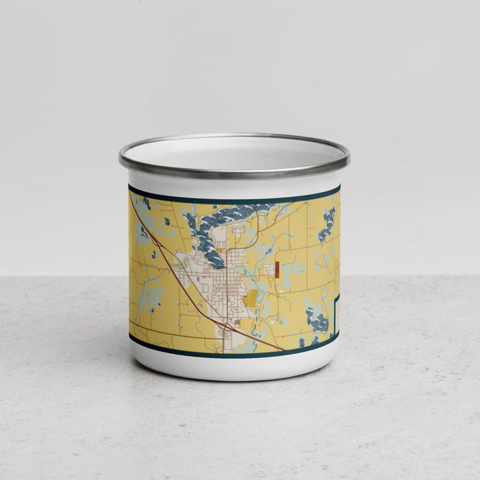 Front View Custom Sauk Centre Minnesota Map Enamel Mug in Woodblock