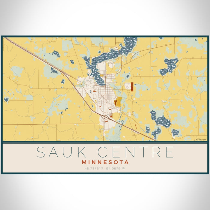 Sauk Centre Minnesota Map Print Landscape Orientation in Woodblock Style With Shaded Background
