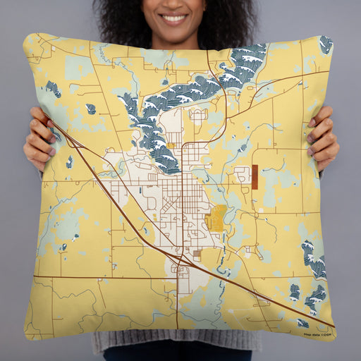 Person holding 22x22 Custom Sauk Centre Minnesota Map Throw Pillow in Woodblock
