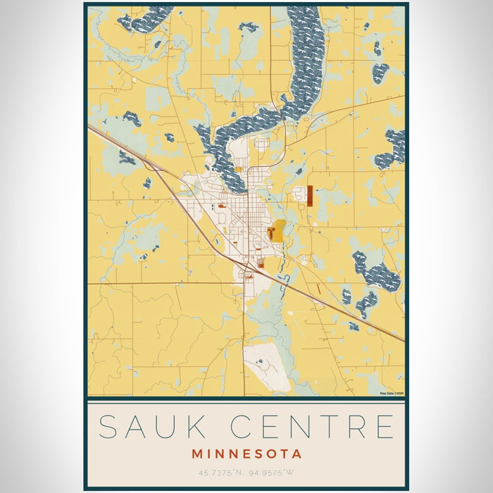Sauk Centre Minnesota Map Print Portrait Orientation in Woodblock Style With Shaded Background