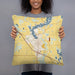 Person holding 18x18 Custom Sauk Centre Minnesota Map Throw Pillow in Woodblock