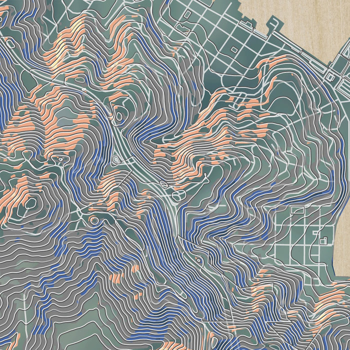 Sausalito California Map Print in Afternoon Style Zoomed In Close Up Showing Details