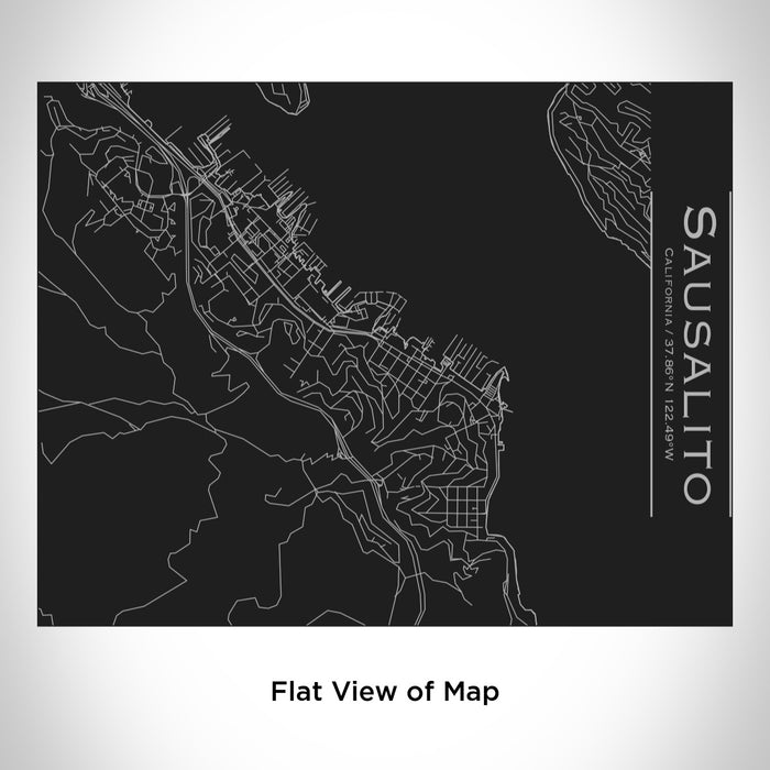 Rendered View of Sausalito California Map Engraving on 20oz Stainless Steel Insulated Bottle with Bamboo Top in Black