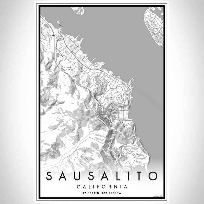 Sausalito California Map Print Portrait Orientation in Classic Style With Shaded Background
