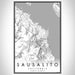 Sausalito California Map Print Portrait Orientation in Classic Style With Shaded Background