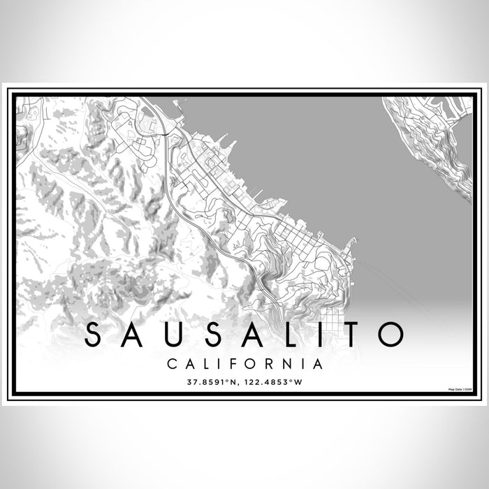Sausalito California Map Print Landscape Orientation in Classic Style With Shaded Background