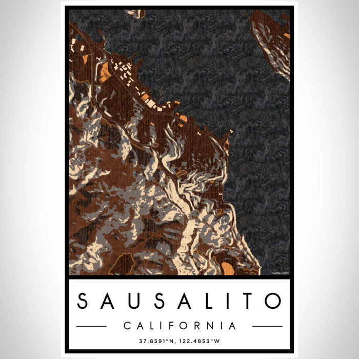 Sausalito California Map Print Portrait Orientation in Ember Style With Shaded Background