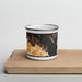 Front View Custom Sausalito California Map Enamel Mug in Ember on Cutting Board