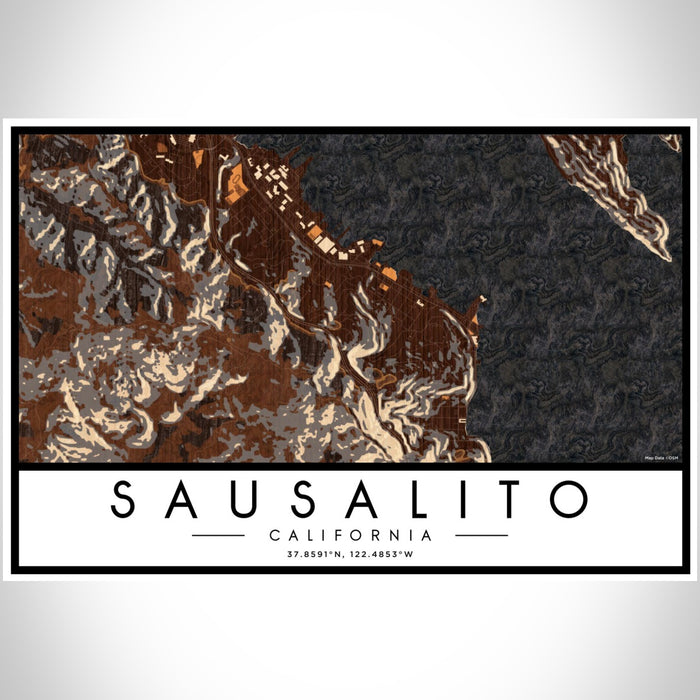 Sausalito California Map Print Landscape Orientation in Ember Style With Shaded Background
