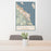 24x36 Sausalito California Map Print Portrait Orientation in Woodblock Style Behind 2 Chairs Table and Potted Plant