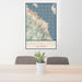 24x36 Sausalito California Map Print Portrait Orientation in Woodblock Style Behind 2 Chairs Table and Potted Plant