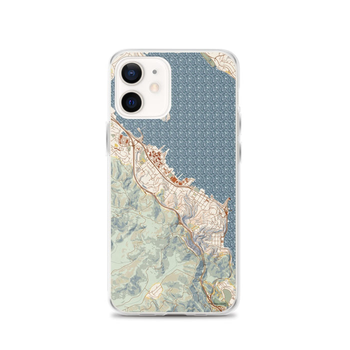Custom Sausalito California Map iPhone 12 Phone Case in Woodblock
