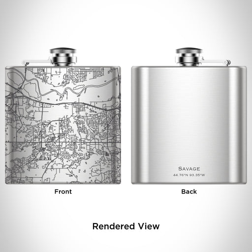 Rendered View of Savage Minnesota Map Engraving on 6oz Stainless Steel Flask