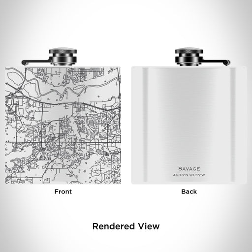 Rendered View of Savage Minnesota Map Engraving on 6oz Stainless Steel Flask in White