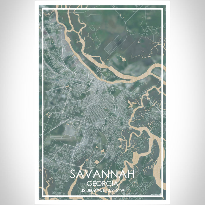 Savannah Georgia Map Print Portrait Orientation in Afternoon Style With Shaded Background