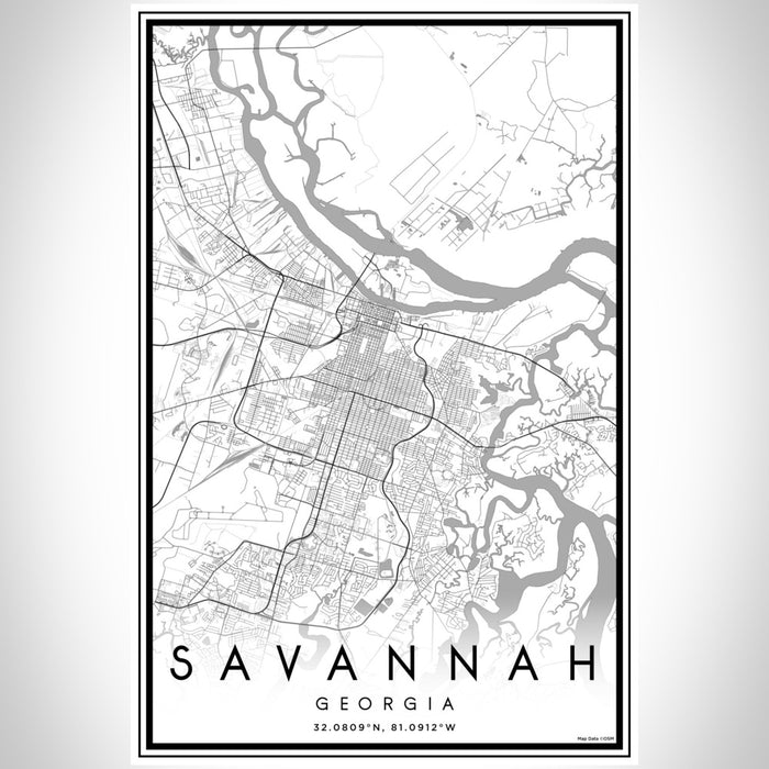 Savannah Georgia Map Print Portrait Orientation in Classic Style With Shaded Background