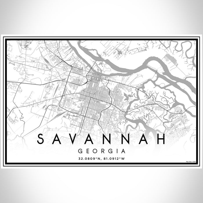 Savannah Georgia Map Print Landscape Orientation in Classic Style With Shaded Background