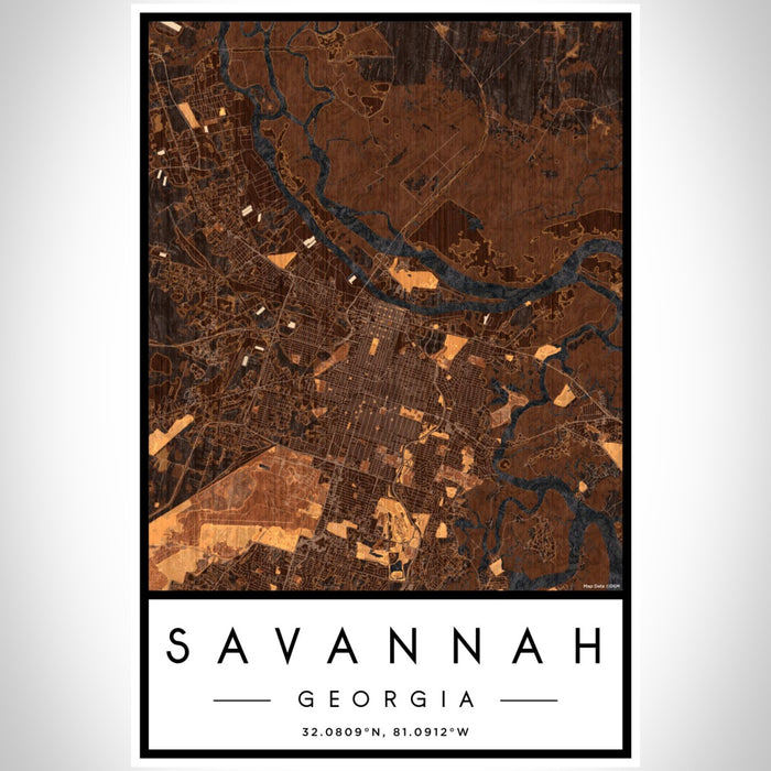 Savannah Georgia Map Print Portrait Orientation in Ember Style With Shaded Background