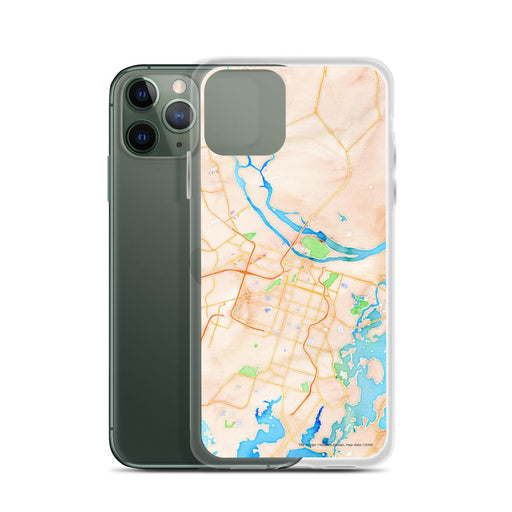 Custom Savannah Georgia Map Phone Case in Watercolor on Table with Laptop and Plant