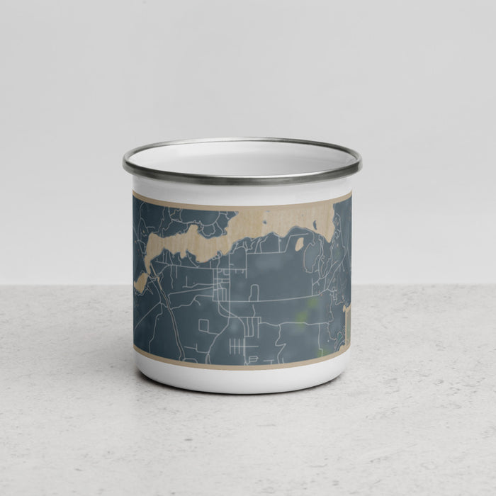 Front View Custom Sayner Wisconsin Map Enamel Mug in Afternoon